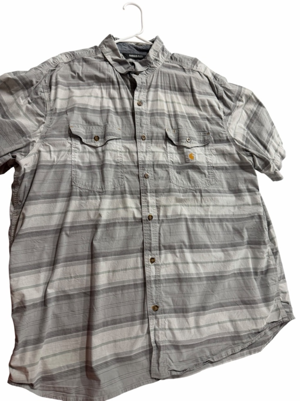 Carhartt Men's Short Sleeve Gray Striped Button-Down Shirt